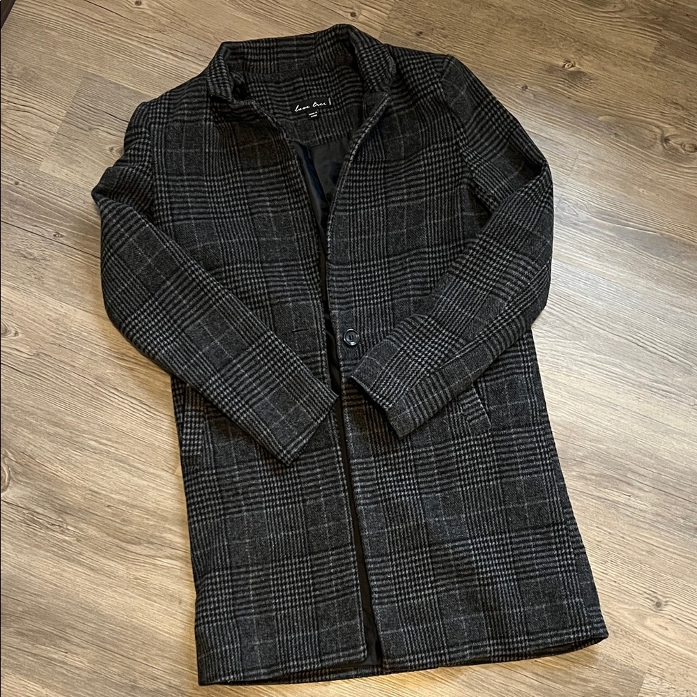 Love Tree Black Plaid Trench Coat